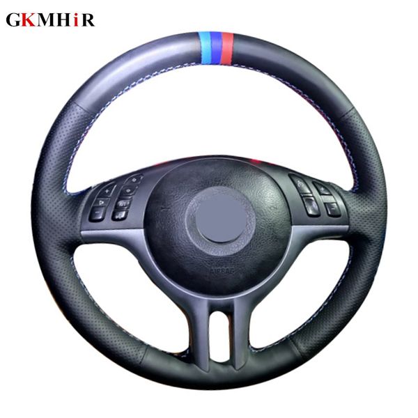 

hand-stitched black soft artificial leather 3 colors stripes car steering wheel covers for e39 e46 325i e53 x5 x3