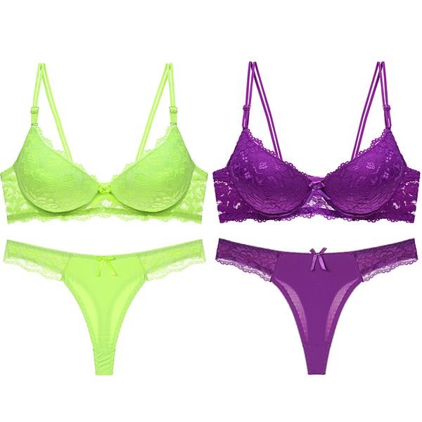 

2pcs/lot underwear three - point pants female lingerie temptation lace thong suits embroidery women bra plus size set, Red;black