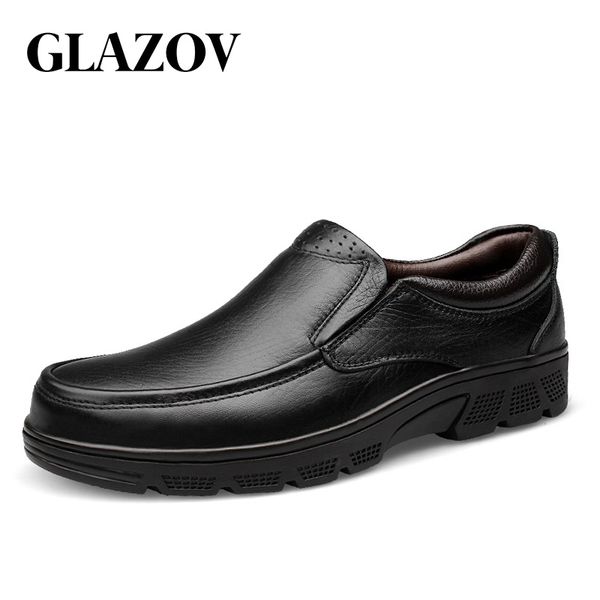 

glazov big sizes genuine leather fashion men shoes handmade summer autumn winter brand men flats shoes 38-47 fluff, Black