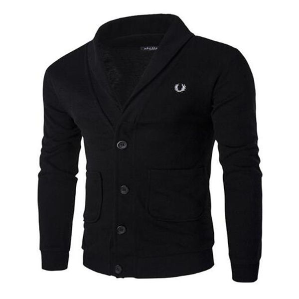 

fashion sweater men's v-neck embroidery single-breasted long sleeve sweater casual cardigan with pocket -2xl, White;black