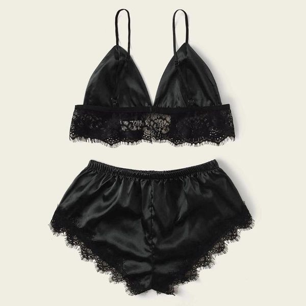 

2020 женские пижамы sexy атласная пижама set черный шелковый шнурок v-образным вырезом без рукавов пижамы cute cami верхняя и шорты homewear, Black;red