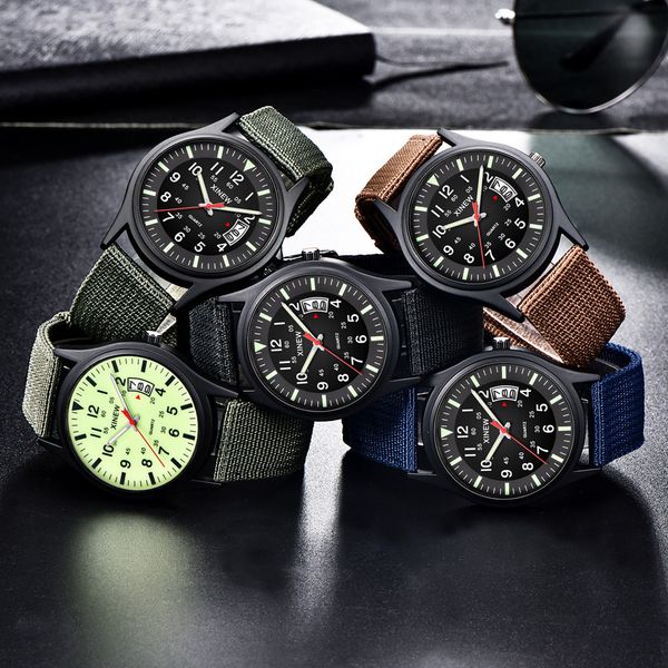 

round nylon strap band men boy army date quartz wrist watch gift men's watch wrist party decoration suit dress, Slivery;brown