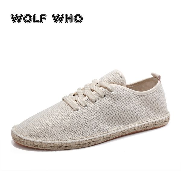 

WOLF WHO New Men Fashion Espadrilles Lace Up Flats sneakers Male Breathable Canvas Casual Shoes Men's Loafers Lazy shoe W-033 #264194