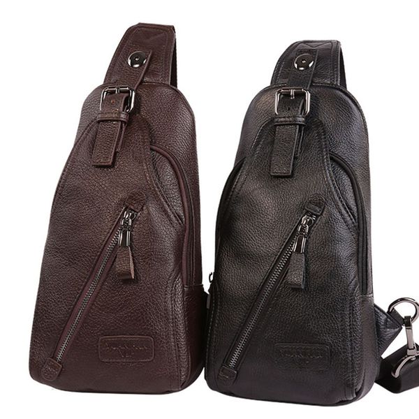 

men genuine leather cowhide fashion chest pack sling back pack riding cross body messenger single shoulder bag