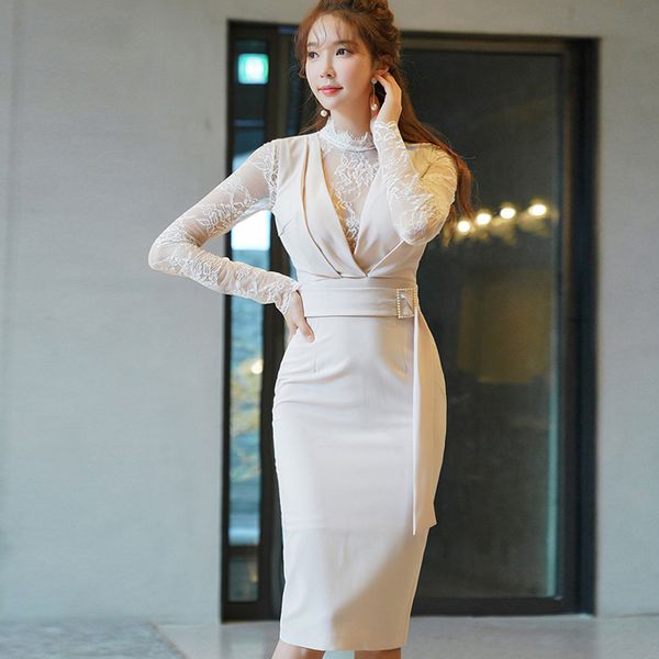 

2019 fashion women comfortable soft vintage casual lace perspective dress new arrival temperament elegant cute party dress, Black;gray