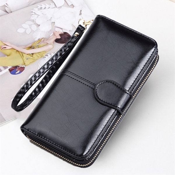 

retro-oil-skin mobile phone long zipper coin wallet lady's card clip lovely wallet mini portable card holder, Red;black