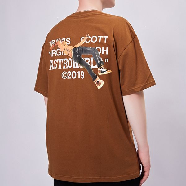 

19ss трэвис скотт астроуорлд совместный спортсмен письмо печать футболка повседневная простая мода пляжный спорт коричневый футболка летняя, White;black