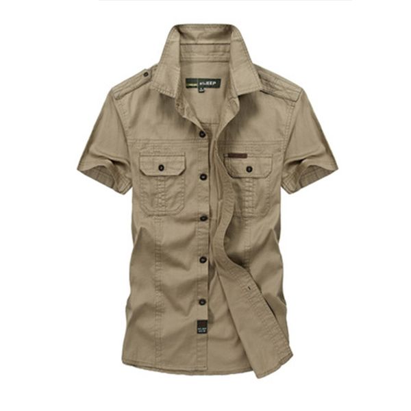 Plus size M -5XL verão moda tendência homens casual camisa de manga curta homem homem algodão afs jeep khaki camisas exército verde vestuário