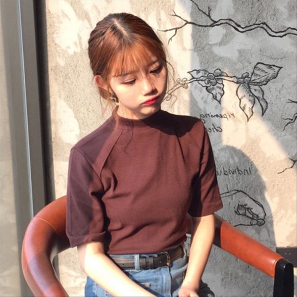 

summer clothes 2020 women's ins fashion harajuku simple large size short sleeve t-shirt solid color loose t-shirt half sleeve blouse, White