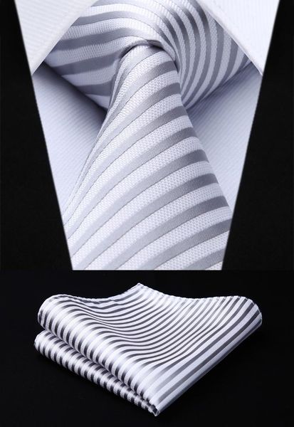 

silk necktie handkerchief set new white gray striped mens tie woven party wedding classic fashion pocket square tie ts616a8s, Blue;purple
