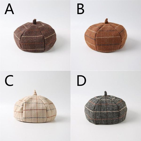 

ladies hat autumn and winter warm fashion plaid beret painter hat dome trend winner warm keep drop shipping, Blue;gray