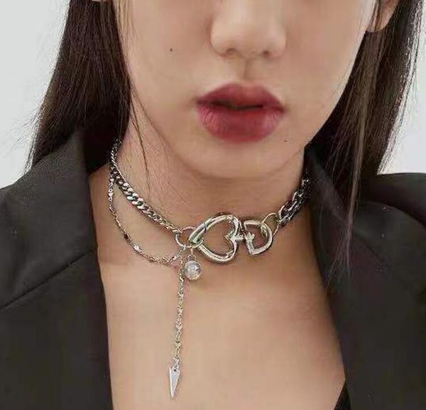 

pendant necklaces peach heart women tassel flash rhinestone crystal necklace choker clavicle chain, Silver