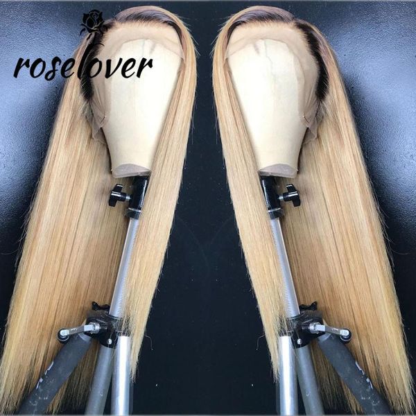 

13*6 1b/613 colored human hair wigs transparent lace blonde lace front human hair wigs straigght pre plucked remy brazilian, Black;brown