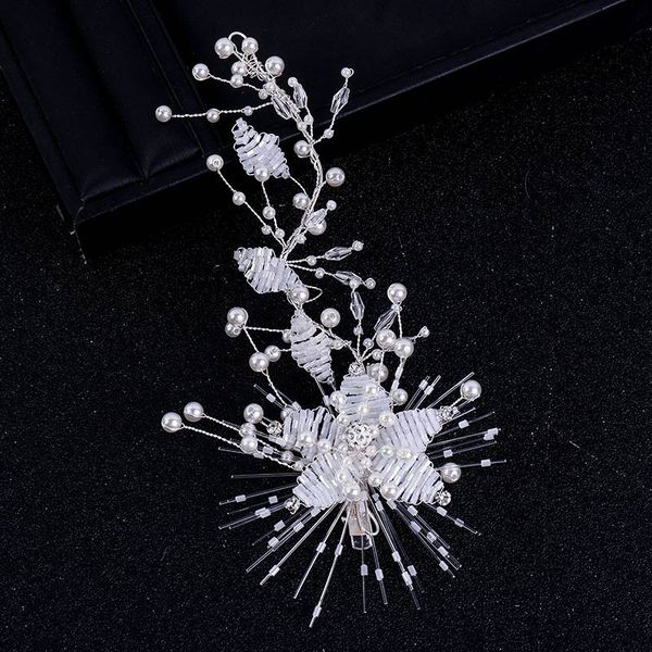 

pearl hair barrettes with white beads handmade flowers hair belt marriage ornament for women accessories party jewelry 2019, Golden;white