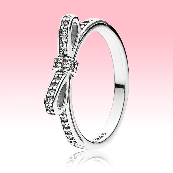 Klassischer Schleifenring voller Kristall, wunderschöner Partyschmuck für Pandora, Ringe aus 925er Sterlingsilber, Set mit Originalverpackung für Frauen und Mädchen