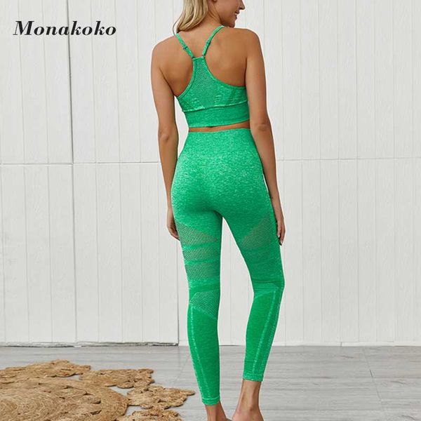 

seamless yoga set women 2 piece tight sling crop bra leggings hollow out sport suit clothing workout gym wear fitness sets