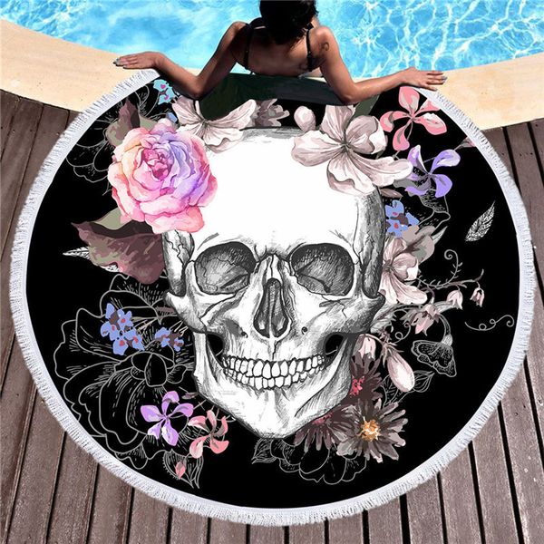

women large bath towel for beach thick round 3d sugar skull printed beach towel fabric quick compressed tapestry yoga mat