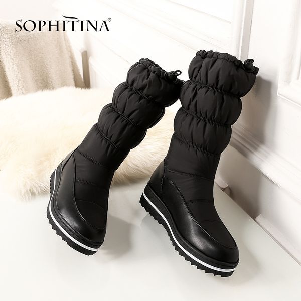 

sophitina new winter boots fashion platform keep warm mid-calf snow boots women elastic band round toe shoes for girl mo05, Black