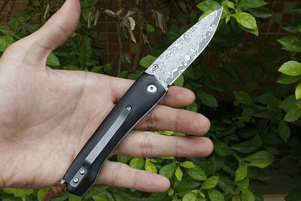 Quente pequeno Damasco Bolso Faca dobrável VG10-Damasco Steel Drop Point Blade Ebony Lidar com Facas de Presentes EDC