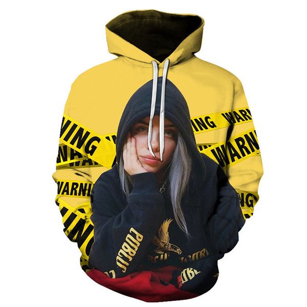 

billie eilish mens hoodies designer 3d printed loose sweatshirt casual mens plus size hooded, Black