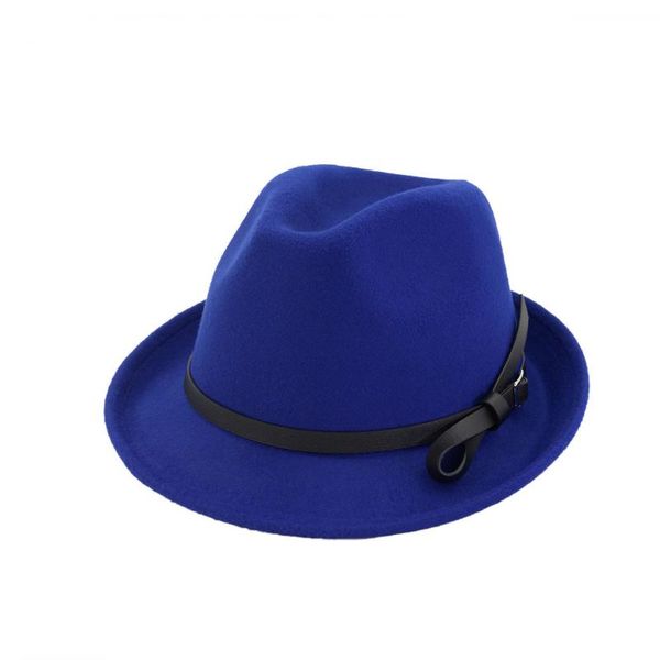 

2020 men women fedora hat with leather belt hat wool panama jazz, Blue;gray
