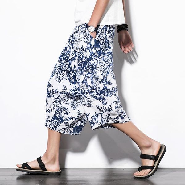 

новая мода хлопчатобумажные шорты мужские свободные печатные шаровары непал семь широких ног большой размер пляж лето тонкие свободные мужск, White;black