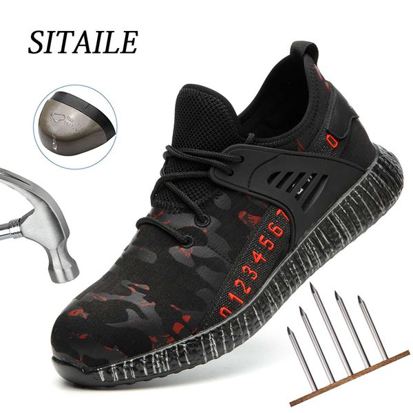 

sitaile indestructible ryder shoes men and women steel toe air safety boots puncture-proof work sneakers breathable shoes, Black