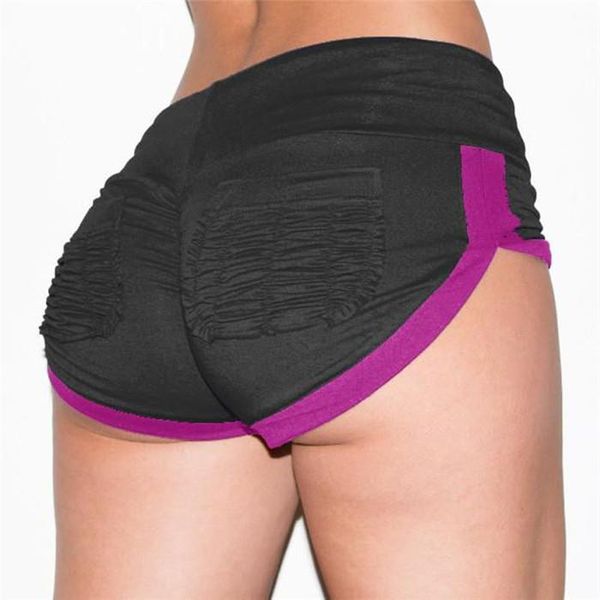 

women yoga shorts skinny drape sports shorts slim running contrast color short pants new, White;black