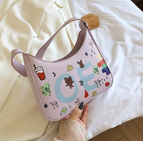 

wholesale handbags purses women graffiti personality shoulder bags letter fashion girls baguette bag crossbody