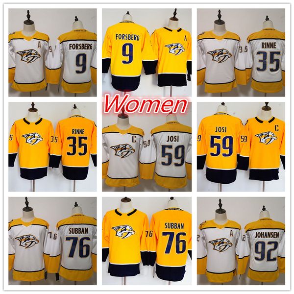 

76 PK Subban 59 Roman Josi 9 Filip Forsberg 35 Pekka Rinne 92 Ryan Johansen Women's Nashville Predators hockey Jerseys Stitched Logos