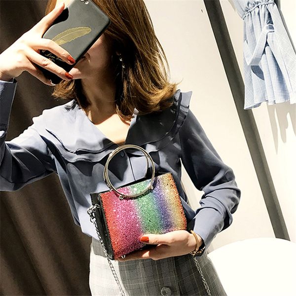 

2020 новая женская сумка радужный цвет мода женская сумка блестящая молодая девушка crossbody сумка маленькая цепочка красный
