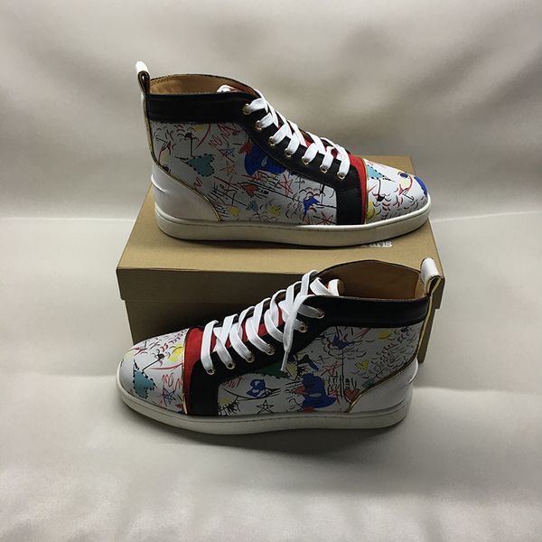 

women men shoes red bottom sneaker luxury party wedding shoes genuine leather original spikes lace-up casual shoes black white cs09