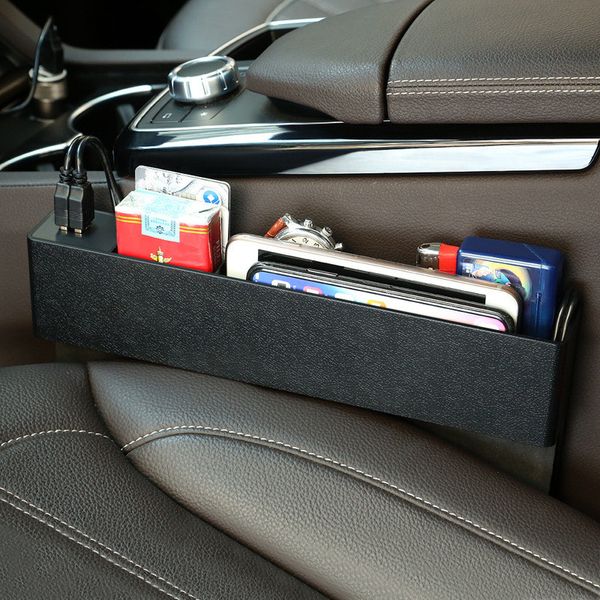 

left and right universal dual usb car seat gap storage box seat catcher phone holder charger|4 color