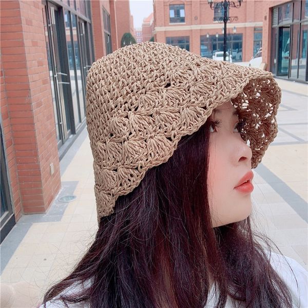 

listed basin straw hand woven summer sunshade minority fisherman bucket bucket sunscreen fisherman hat hat sunscreen, Blue;gray