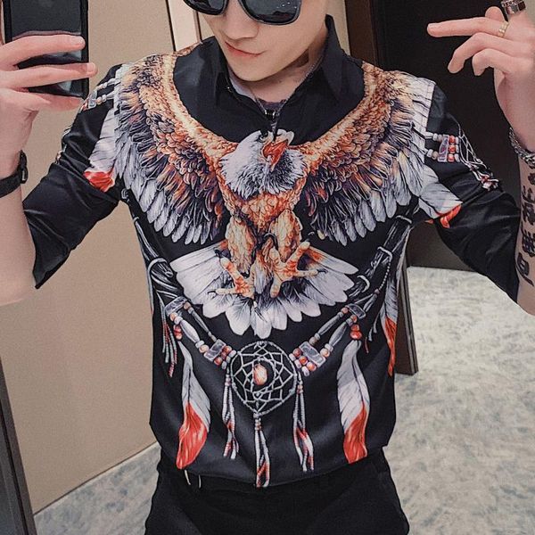 

brand new animal print slim fit prom dress shirts mens short sleeve 2020 summer casual social shirts tuxedo quality men shirt, White;black