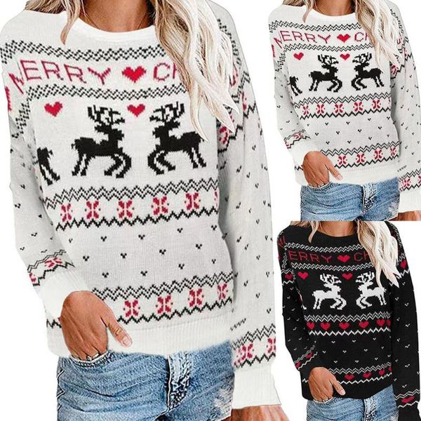 

christmas sweaters women winter o neck long sleeve deer print sweater plus size sweaters knitwear pullovers ladies, White;black
