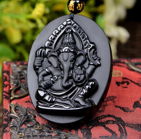 

обсидиановый четырехрукий кулон слон сокровище четырехрукий ван цайсян бог кулон ожерелье слона, Silver