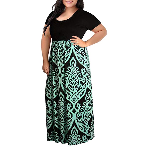 

snowshine ylw women's chevron print summer short sleeve plus size casual long maxi dress ing, Black;gray