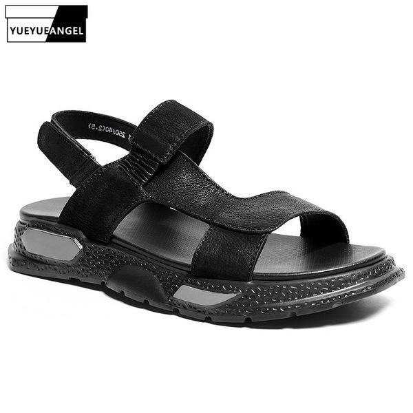 

100% натуральная кожа сандалии мужчин 2020 летние сандалии рим street мягкой подошвой повседневный пляжная обувь черный открытый sandalias h, Black