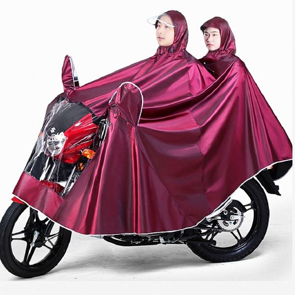 

double brim double motorcycle cloak motorcycle raincoat thickened poncho riding waterproof raincoat, Red;brown