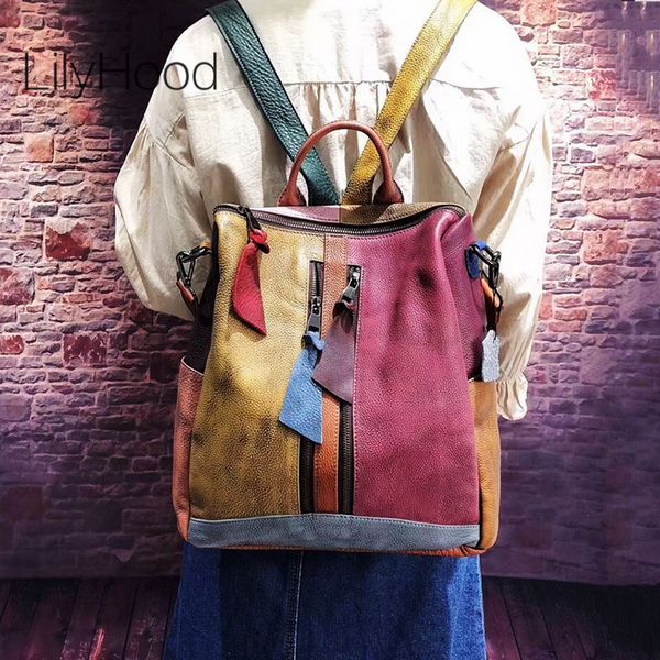 

cowhide leather backpack women casual genuine leather retro knapsack female vintage big capacity sling bag packsack t200323
