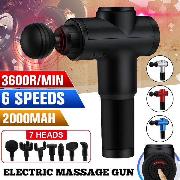 

3600r/min therapy massage gun 6 gears muscle massager pain sport massage machine relax body slimming relief with 7 heads