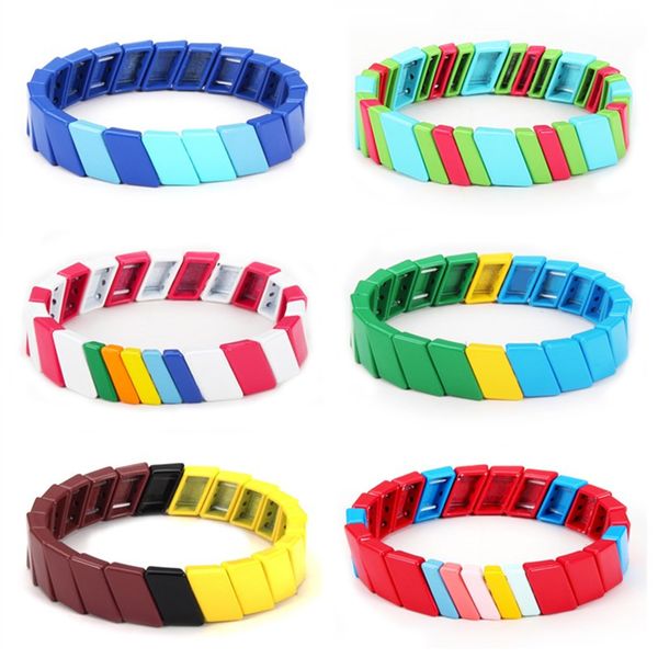 

rainbow tile hematite bracelet tibetan enamle charms jewelry bohemian tila stretch square bead bracelet women girls, Black