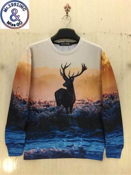

mens designer british wind sunset dusk deer 3d digital printing art creative pattern male you long sleeve sweater, Black