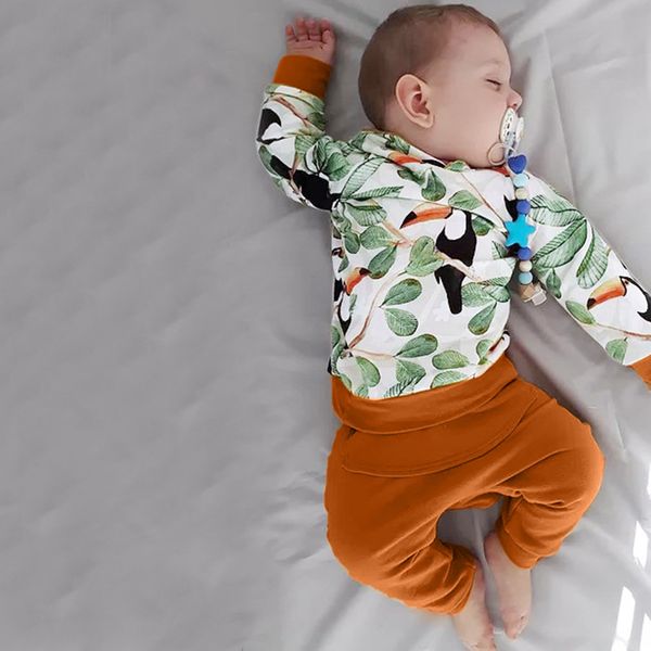 

новорожденный комплект одежды с длинным рукавом с принтом животных топы + брюки наряды одежда мальчики девочки одежда ветерана enfant fille, White
