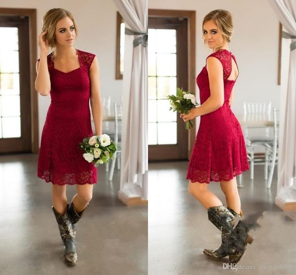 

2019 red short bridesmaid dresses above knee length full lace pleats simple formal dresses wedding guest dress robes de fête vestidos, White;pink