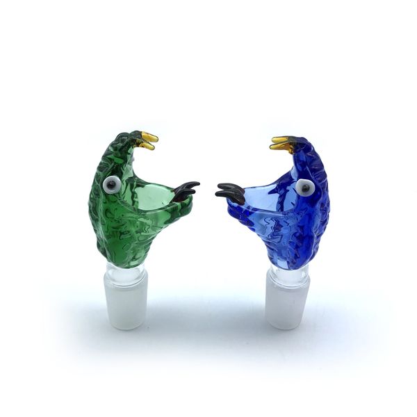 Оптовая Змеиная голова Стеклянные чаши Синий Зеленый 14 мм 18 мм Мужские Суставы Стеклянные чаши Курительные принадлежности Suitfor Стеклянные бонги Водопроводные трубы Нефтяные вышки