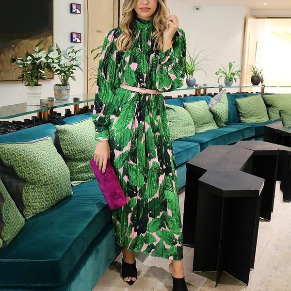 

женщина платья женщина одежда плиссированные печати кнопка макси платье женщины с длинным рукавом лето старинные платья элегантный женский b, Black;gray