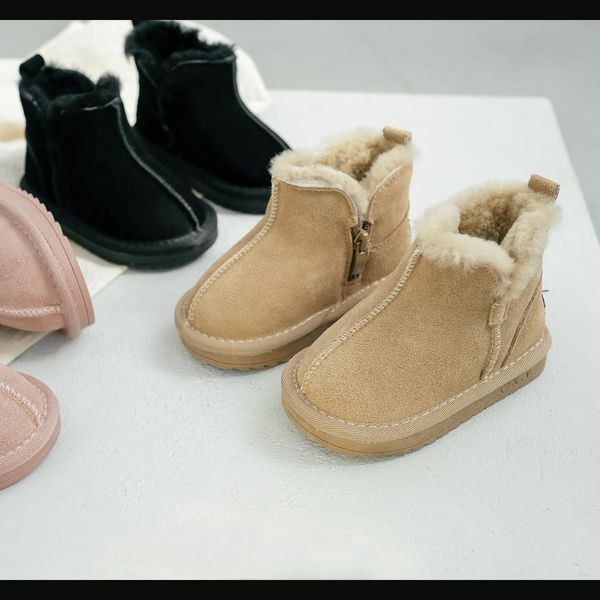 

new 2019 kids boots australia girls boys snow boots genuine leather baby winter boot fur warm for kids size 15-30 fashion, Black;grey