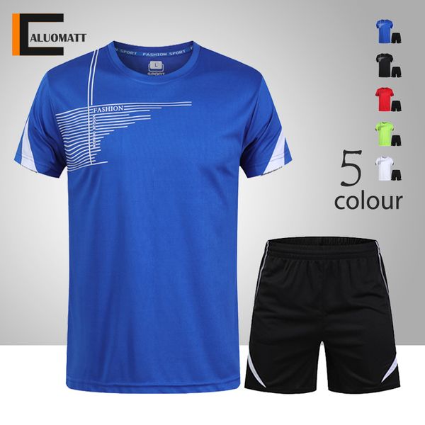 

2020 new summer men sets loose casual jogging tracksuit quick-drying male o-neck solid sportswear 2 piece tee shirts+shorts suit, Gray